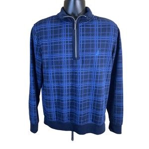 Nautica All Over Pattern Design Blue 1/4 Zip Pullover Sweater Size M
